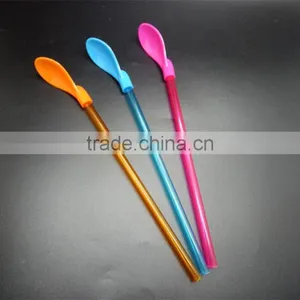 China Hot Selling Large 2 in 1 Plastic Spoon Drinking Straws Mixing Spoon Stirrer thumbnail-3