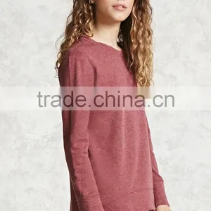 Plus Size Women Clothing 2017 High Low Fleece Solid Lightweight Knit No Hooded Sweatshirt Round Neck Super Oversized Hoodie thumbnail-3