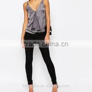 2016 Latest Ruffle Front Satin Cami Spagetti Strap Top HST8051 thumbnail-4