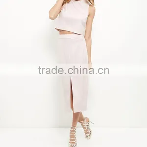 2016 Ladies Sexy Shell Pink Split Back Crop Top HST8039 thumbnail-3