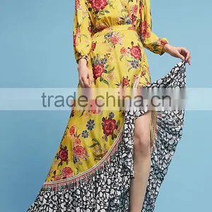 Vibrant Colors Embedded Vintage Long Sleeve Floral Maxi Dress Western Frock Designs For Ladies HSd5158 thumbnail-4