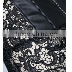 Hot Sale Women's Steampunk Gothic Faux Leather Bustier Corset With Lace Skirt thumbnail-4