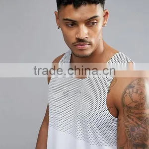 High Quality New Design Custom Grey White Color Gym Wear Comfortable 100% Polyester Micromesh Fashion Men's Sport Dry Fit Vest thumbnail-3