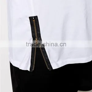 2015 Mens Plain White Tall Tee Shirt With Zip Detail thumbnail-2
