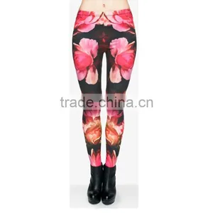 Hot Sale New Arrival Printed Fashion Fire Big Rose Flowers Women Leggings Mid Waist Fitness Leggings Yoga Active Leggings thumbnail-3