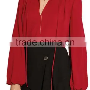 Runwaylover EY2343B Deep V-Neck Ladies Fashion Pure Color Chiffon Blouse thumbnail-2