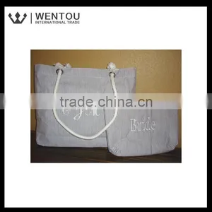 Personalized Custom Monogrammed Cotton Seersucker Tote Bag thumbnail-5