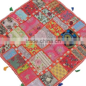 Eclectic Lounge Seating Pillow Rajasthan Patchwork Cowrie Shell Floor Cushion thumbnail-1