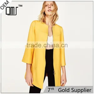 2017 OEM New Style Elegant Thin Pure Color Yellow Spring Autumn Long Coat thumbnail-1