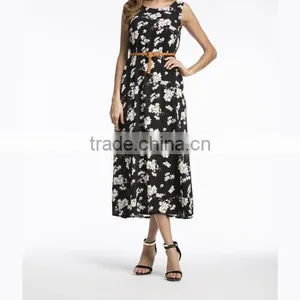 Polyester One-piece Dress Big Pendulum Type & Different Size for Choice & Belt & Mid-calf Printed 86276 thumbnail-2