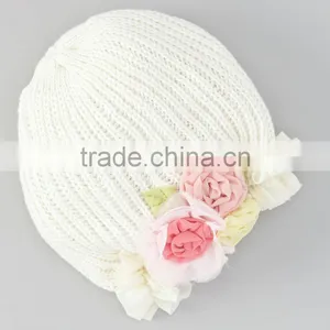 New Design Ivory Floral Beanie For Little Girl Toddler Girls Headdress Pretty Toddler Warm Wear KC90427-54 thumbnail-1