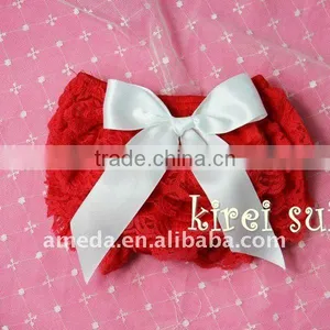 Christmas Baby Red Lace Petti Bloomers With White Bow thumbnail-1