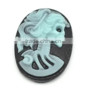 Embellishment Findings Skyblue Resin Halloween Skull Pattern Oval Cameo thumbnail-1