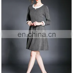 High Quality Long Sleeve Tweed Spring Dress Above Knee, Wholesale Dress Fashion thumbnail-2