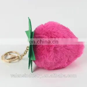 Wholesale Pom Pom Keychain 24 Hour Pom Poms Faux Rabbit Fur Strawberry Shape for Girls' Bag Accessories Car Pendant thumbnail-3