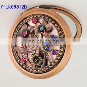 3D Hollow Decoration Antique Metal Pocket Makeup Mirror thumbnail-3