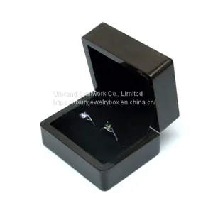 Wooden Ring Box Painting in Red Glossy, Wrapped Black PU Inside, With Screen Printing Logo thumbnail-3
