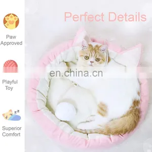 Cat Bed Round Pet Bed for Cats, Kittens, Puppies and Small Dogs Washable Pet Bed With Waterproof Bottom thumbnail-5