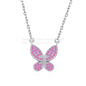 925 Sterling Silver Necklace Inlaid Red Ruby Corundum Personality Butterfly Necklace Chain Women's Silver Jewelry thumbnail-1