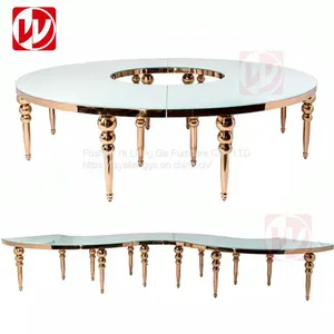 Modern Luxury Stainless Steel Banquet Dining Table Black Glass Party Serpentine Table for Wedding Events thumbnail-4