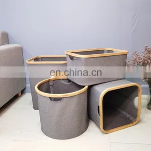 Wholesale Popular Design Folding Laundry Basket Bins Set Collapsible Bamboo Storage Basket/slim Cloth Laundry Hamper Handles thumbnail-4