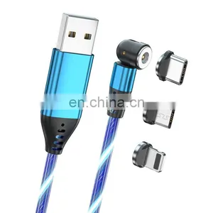 Hot Selling 540 Degree Rotation 3 in 1 Led Flowing Light Magnetic Usb Data Charging Cable For Smartphone thumbnail-4