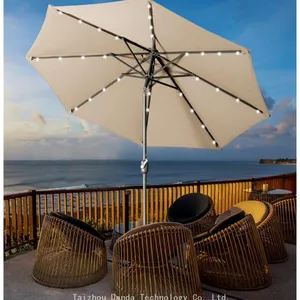 Factory Price Wholesale Outdoor 10FT Solar Power Umbrella With Led Lights Parasol With Tilt And Crank Waterproof And Sunshade thumbnail-1