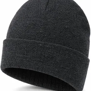 Blank Solid Color Cuffed Knit Beanie Hat Stretch Acrylic Winter Skull Cap Custom Logo Plain Warm Beanies Wholesale for Men Women thumbnail-4