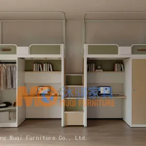 Multifunctional Metal Loft Bed With Desk, Wardrobe and Storage Staircase for Student Dormitory thumbnail-1