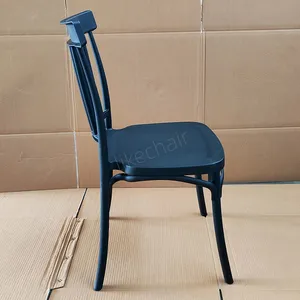 Stackable Plastic Chairs Vertical Slatted Backrest for Restaurant Cafe Garden Patio Dining Use thumbnail-4