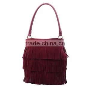 Wine Red Lady Handbag Bag Shoulder Bags Leather Tassel Fashion Handbags thumbnail-2