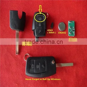TD Remote Key 433mhzwith 4D63 80 Bit Chip With Roll up Windows With 2X Button for F-rd thumbnail-1