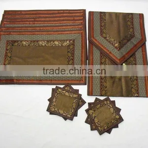Placemats and Coaster in Brown Color Indian Silk Table Runner thumbnail-1