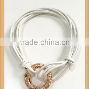 Multi Strands White Real Cow Leather Bracelets With Various Colors of Uneven Copper Closure for Women thumbnail-4