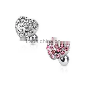 Gem Paved CZ Heart Barbell Cartilage Tragus Piercing thumbnail-1