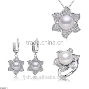 925 Sterling Silver Earring and Ring Pearl Jewerlry Set thumbnail-1