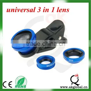 Blue Universal 3 in 1 Fisheye-Lens + Wide Angle + Macro Lens Clip Camera Photo Kit For Smart Phones thumbnail-1