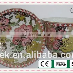 Flower Tea Cup and Saucer With Gold Rim thumbnail-2