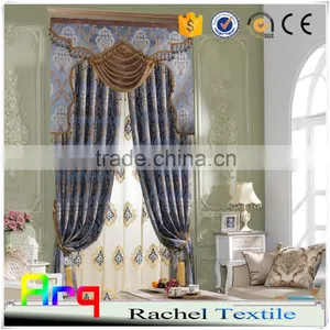 100% Polyester Blue Jacquard High Class Curtain Fabric, Classic European Blackout thumbnail-2