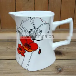 Hand-paint Flower Design White Ceramic Water Pitcher thumbnail-1