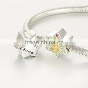 2016 European DIY Merry Christmas Logo 925 Silver Zircon Charm Bracelet thumbnail-3