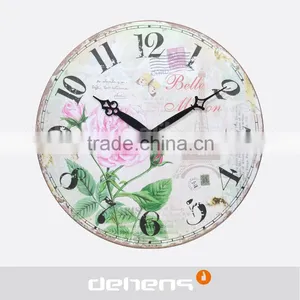 DEHENG Mdf Wall Clock,vintage Round Clock, Round Rose Art Clock thumbnail-1