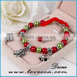 Adjustable Size Christmas Gifts Colorful Beads With Charms Bell Snowman Snowflake Bracelet thumbnail-2