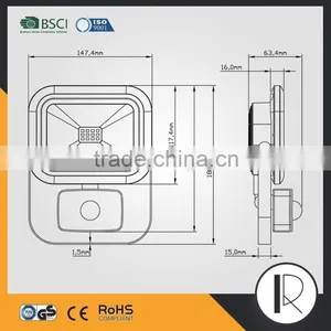 Smart 10W Sensor LED Floodlight With 0.3m H05RN-F 2G1.0mm2 Cable thumbnail-5