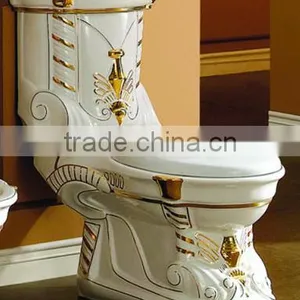 Hot Sale Bathroom Ceramics Decorated Color Two Piece Toilet thumbnail-1