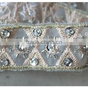 Elegant Design 2.5cm Width Champagne Crystal Trim Bridal Embrodiery thumbnail-5