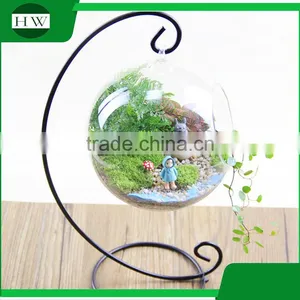 Home Goods Decorative Hanging Slanted Clear Round Glass Decoration Bonsai Vase With Metal Stand thumbnail-3