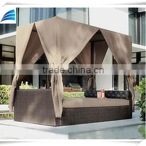 Outdoor Rattan Wicker Patio Daybed With Curtains thumbnail-2