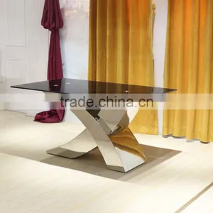 X Shape Metal Base Tempered Glass Dining Table thumbnail-1