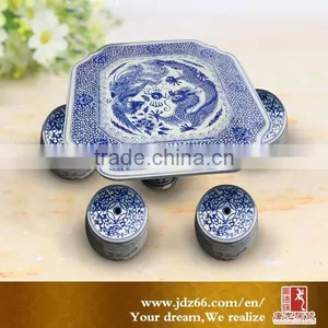 Modern Design Summer Design Ceramic Drum Stool Blue and White Table thumbnail-3